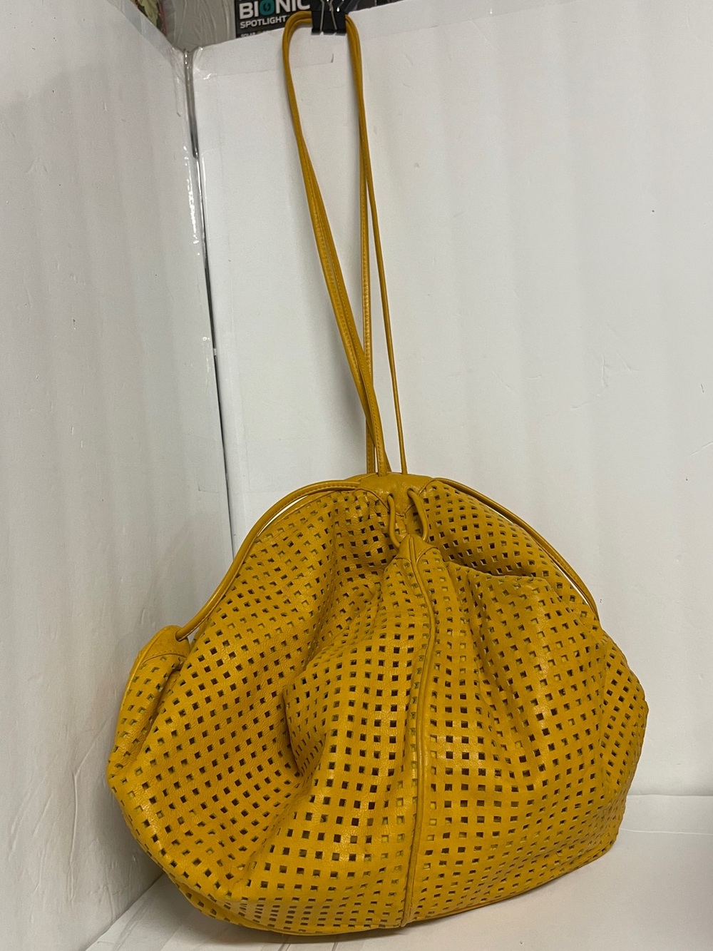 Vintage Brio Yellow Leather Shoulder Bag, Bucket Balloon Slouch Bag
